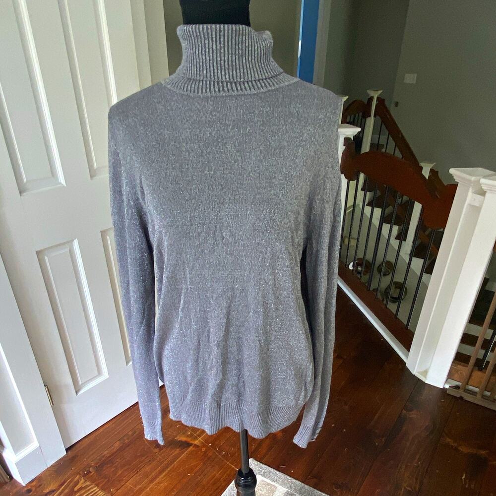 Joseph A Gray/Silver Solid Knit Turtleneck Long Sleeve Pullover Sweater Women M